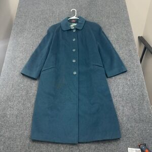 Vintage Alorna Coat Womens Teal Wool Nylon Graphic Lining Long Retro Style